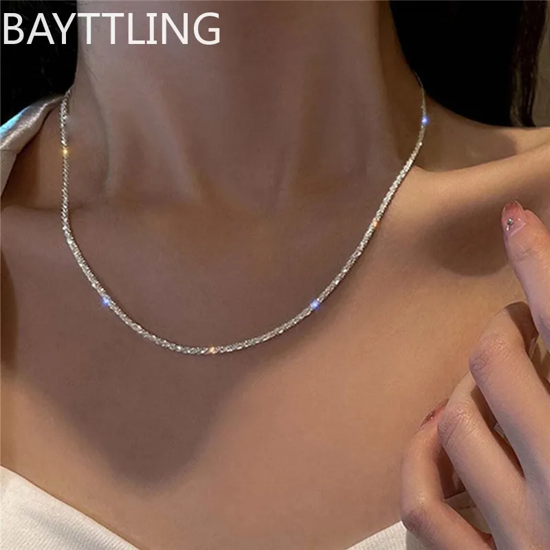 Authentische Halskette aus S925-Sterlingsilber, 2 mm, glänzendes Schlüsselbein, Pulloverkette, hochwertiger Charm-Schmuck, Geschenk für Frauen Image
