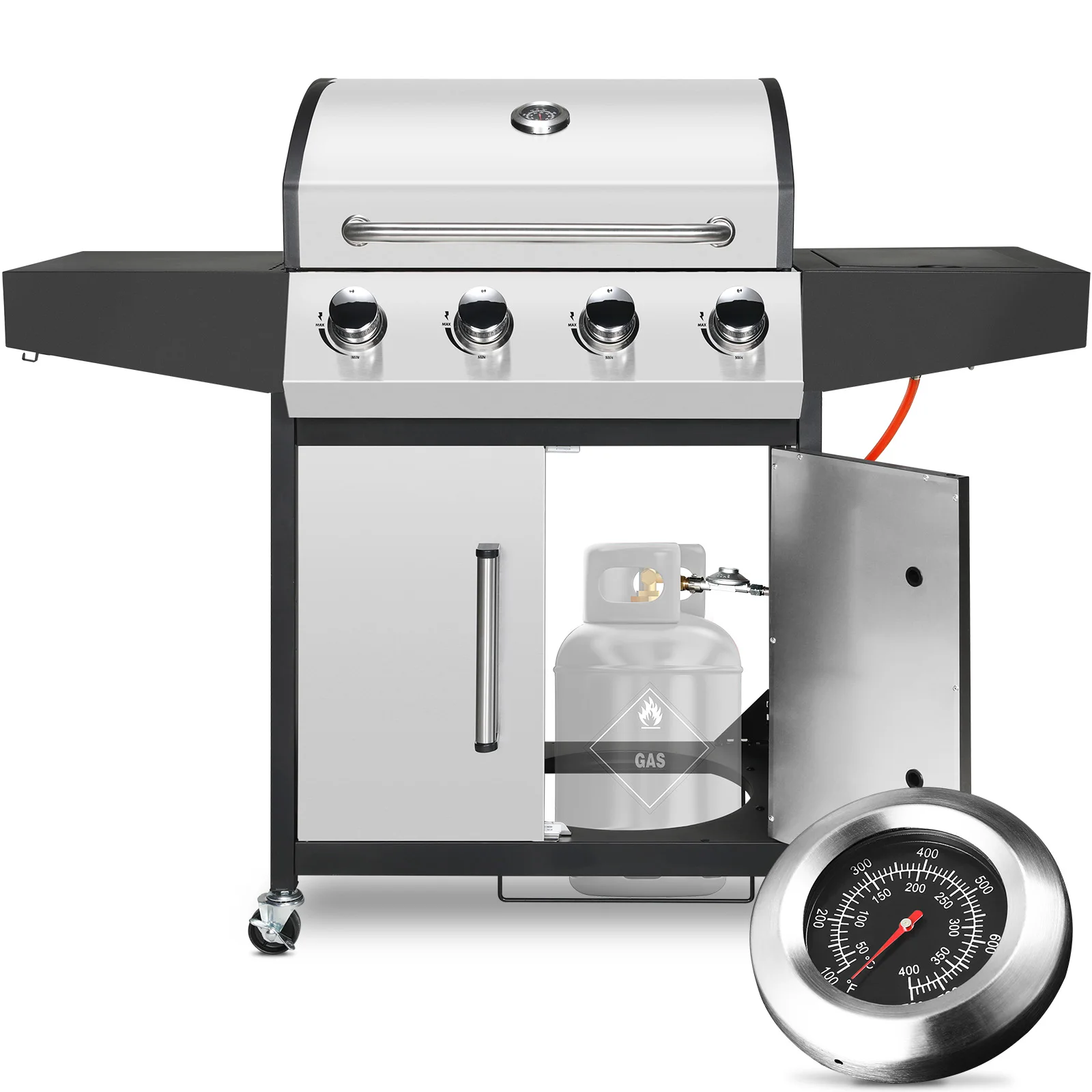 4+1 Brenner-Gasgrill mit Seitenbrenner 52.000 BTUs, großer Kochbereich, Propan-BBQ-Grill mit Edelstahlplatte für den Außenbereich Image