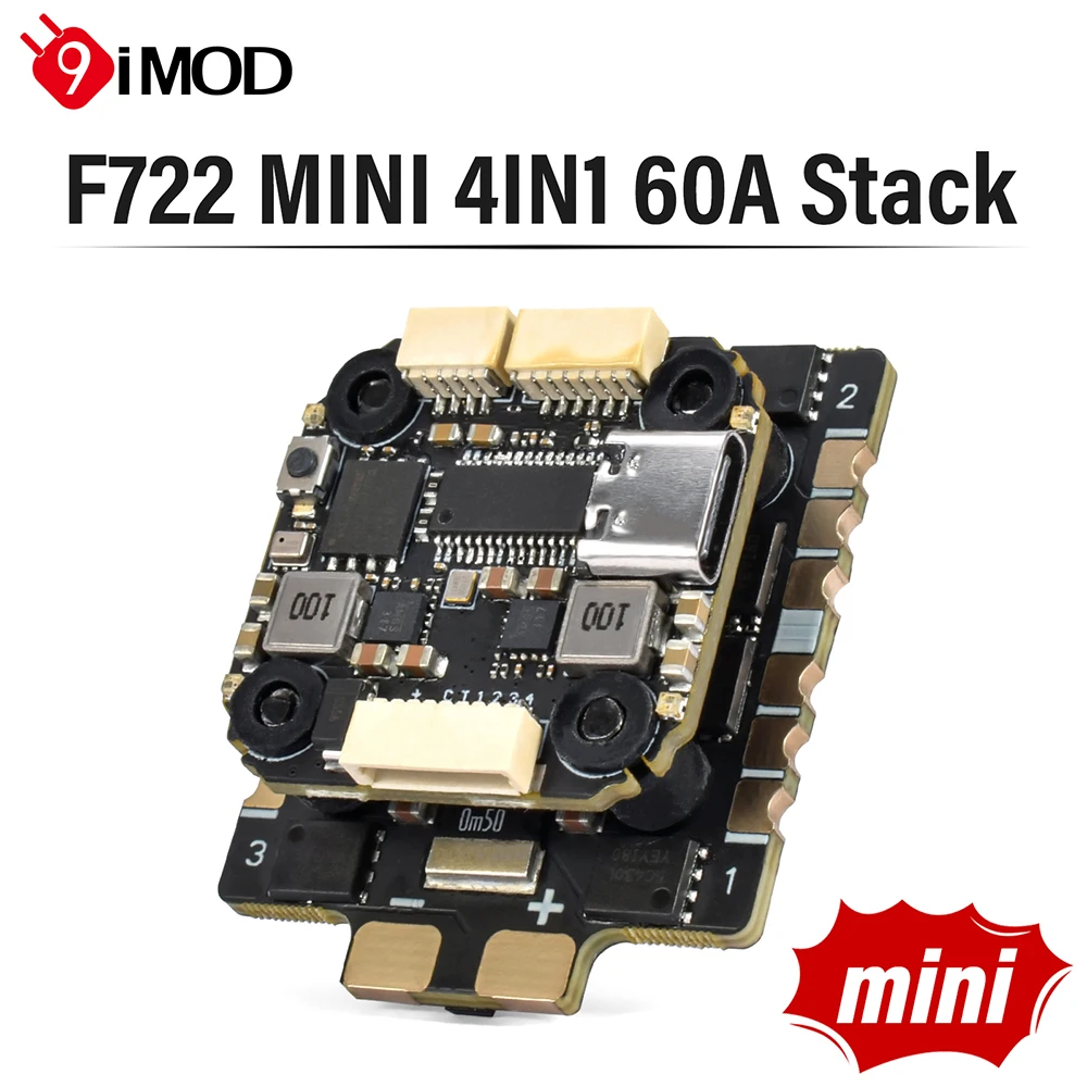 9IMOD F722 Mini Flight Stack F722 FC 60A ESC 3-8S 20x20mm mit Gyro für RC FPV Racing Drone Image