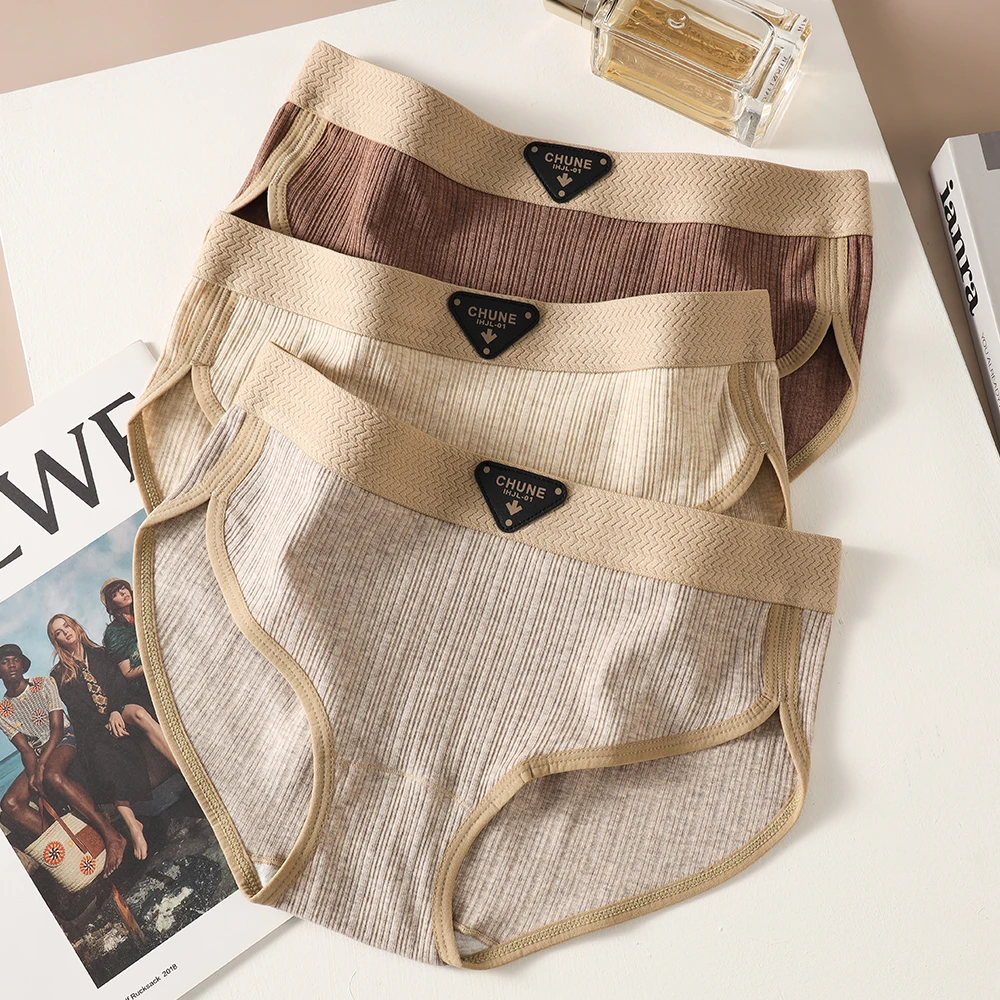 3 Teile/paket 100% Baumwolle frauen Sexy Solide Kurze Hygroskopischen Atmungsaktive Weibliche Dessous Komfortable Super Weiche Schritt Unterwäsche Image