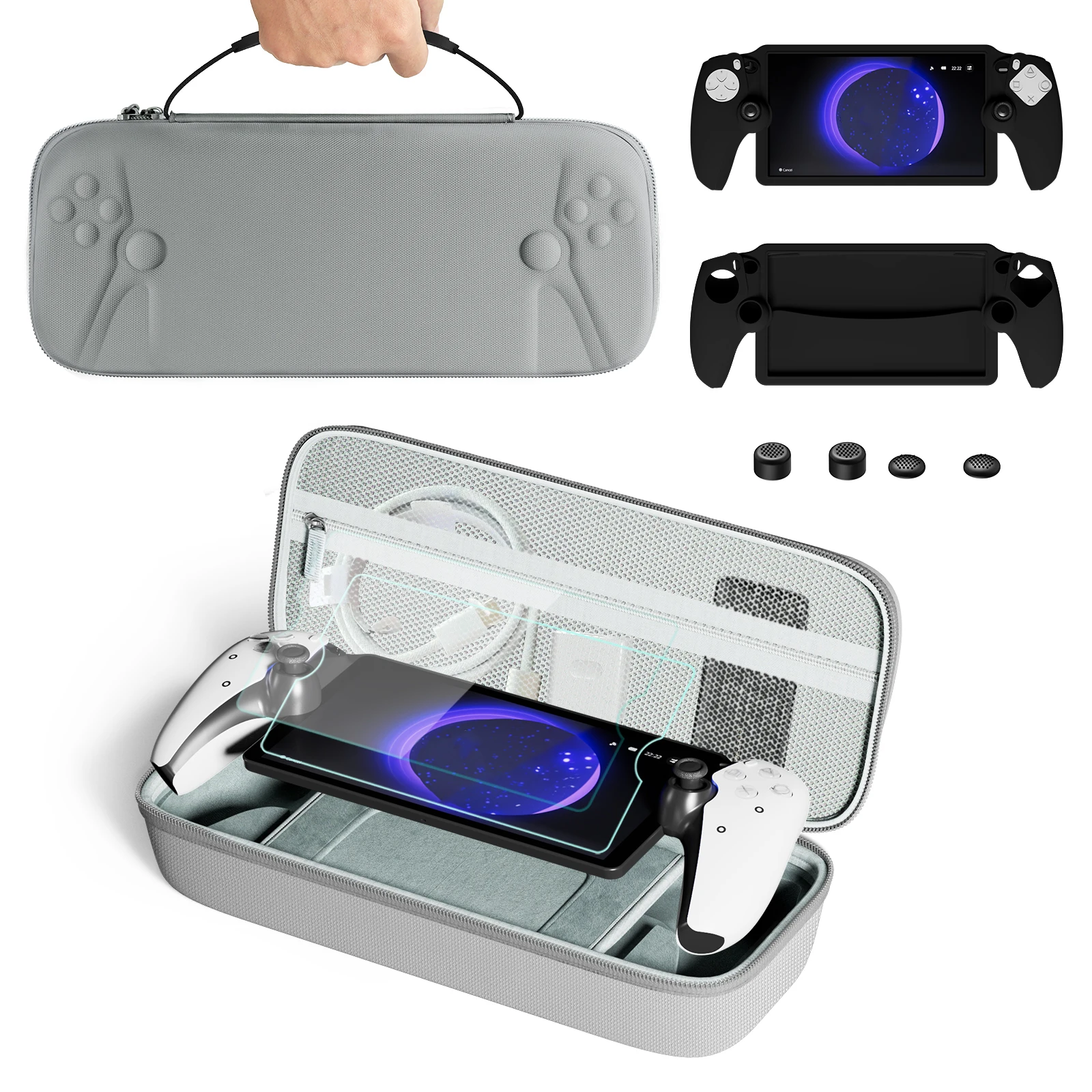 8-in-1-Zubehör für PlayStation Portal – PS5-Tragetasche, Silikon-Schutzhülle, 2 Displayschutzfolien und 4 Daumengriffe Image