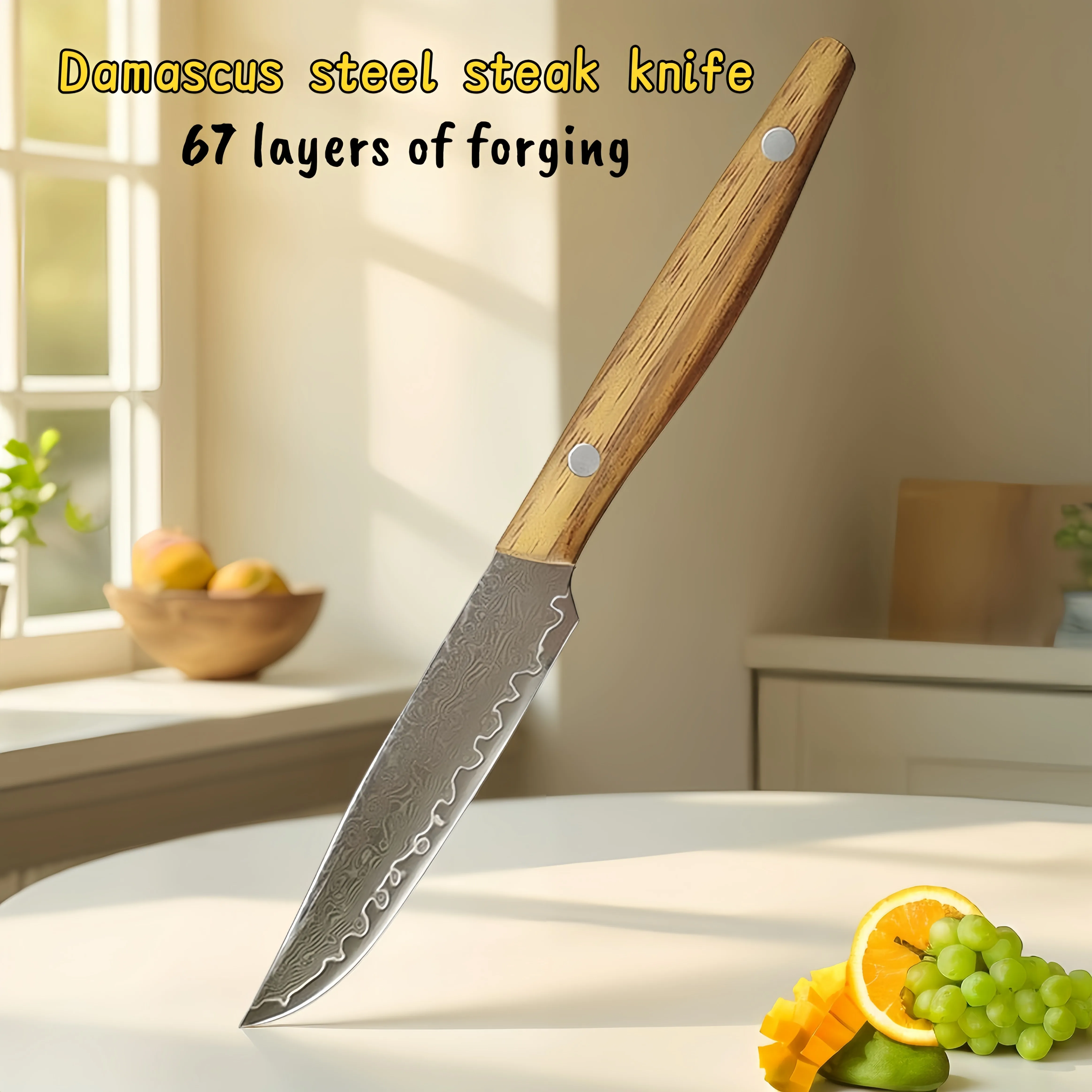 4-Zoll-Schälmesser mit Abdeckung, Klinge aus Damaskus-Stahl, scharfes Peeling, Grillbeil, Utility-Küchenmesser, Holzgriff, Kochutensilien Image