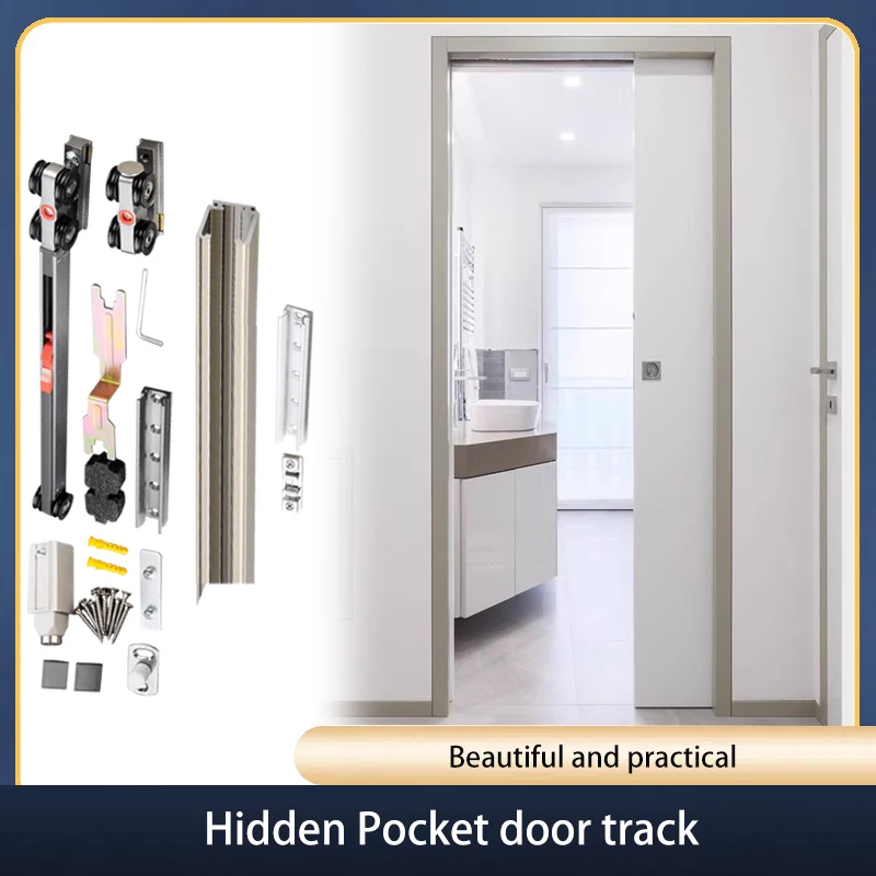 Schiebetür-Hängeschiene, unsichtbare Schiebetür-Führungsschiene, Dämpfungspuffer, Schiebetür-Laufrolle, komplettes Hardware-Set
