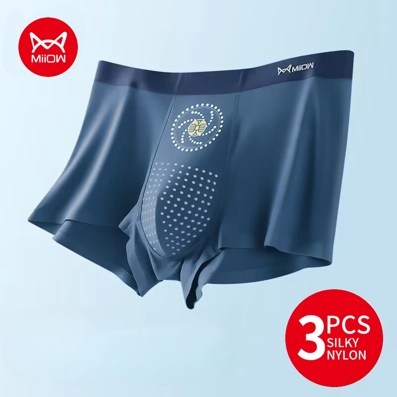 MiiOW 3 stücke Eis Seide Männer Unterwäsche Boxer Atmungsaktive Nahtlose Sexy Boxer Shorts 5A Antibakterielle Schlüpfer der Männer Männliche Boxershorts Image