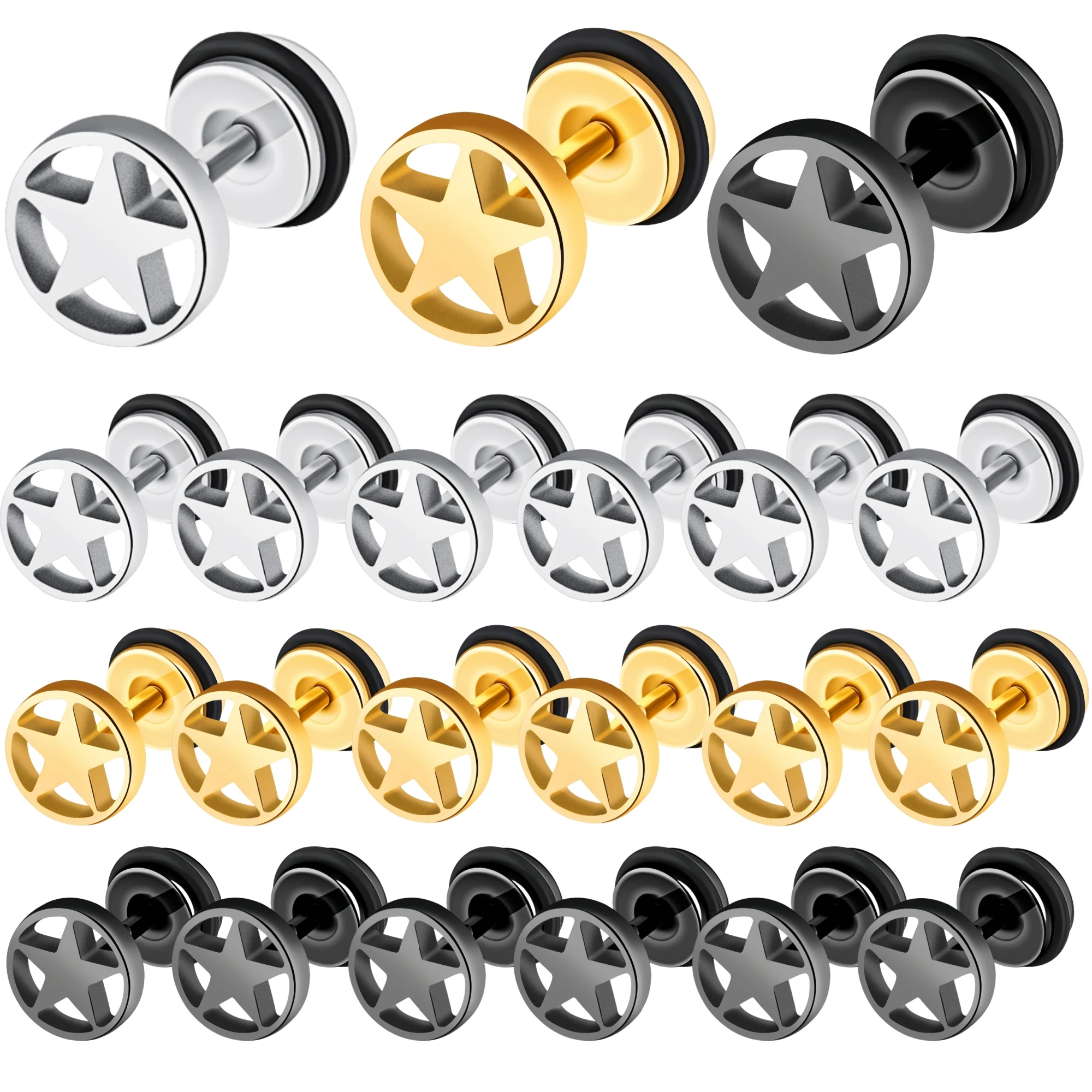 1-5 Paar Punk Star Niedlicher schwarzer Edelstahl Piercing Ohrstecker für Frau Männlich Party Romantischer Schmuck Geschenk Accessoires Trend