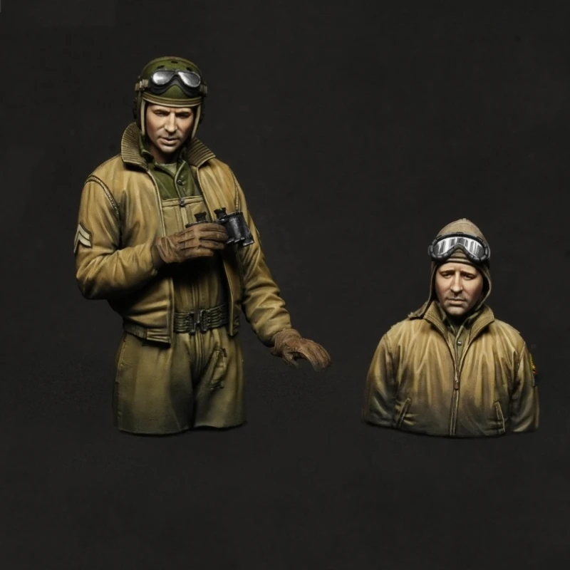 Modellbausatz aus Druckguss-Harz im Maßstab 1:16, US-Panzerbesatzung aus dem Zweiten Weltkrieg, Halbkörper-2-Figuren, unmontiert und unbemalt Image