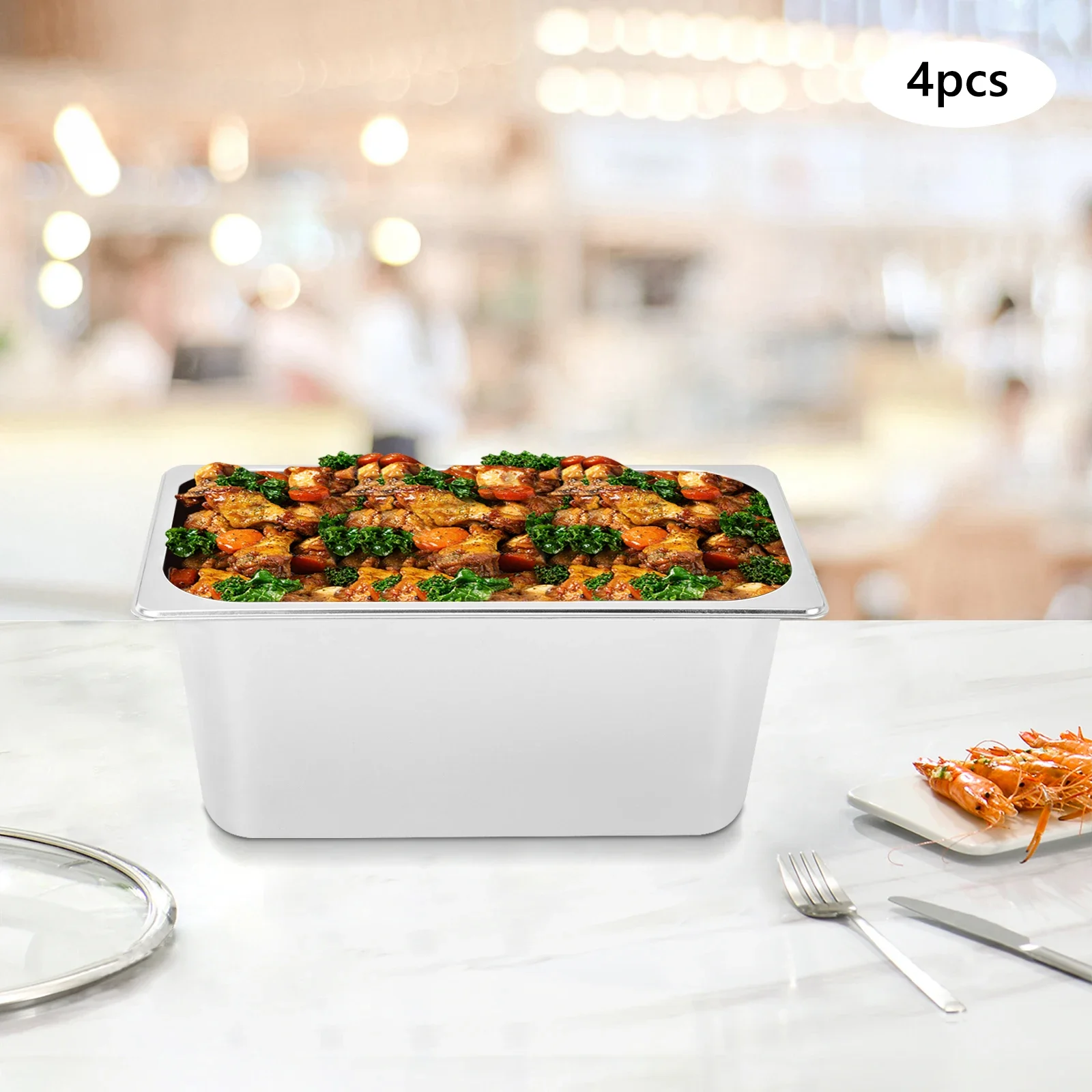 4er-Pack Hotelpfannen aus Edelstahl mit Deckel, 1/3 Größe 6 Zoll tiefer Dampftischpfanne, 5 l Fassungsvermögen pro Pfanne – Anti-Jam-Servierplatten Image