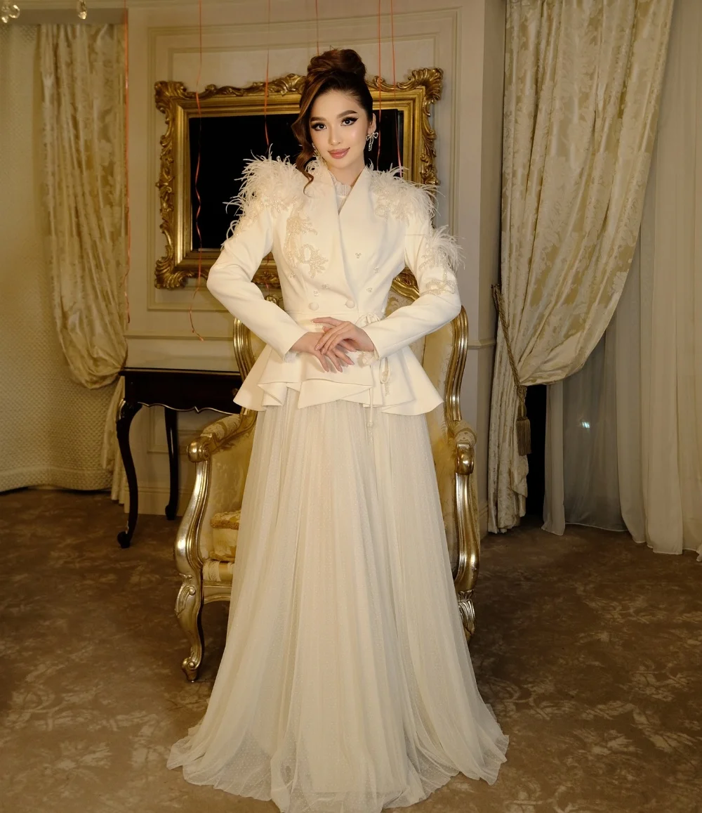 Customized High Quality Jersey Pleat Feather Sequined A-line V-neck Long Dresses Bespoke Occasion High Quality Intricate