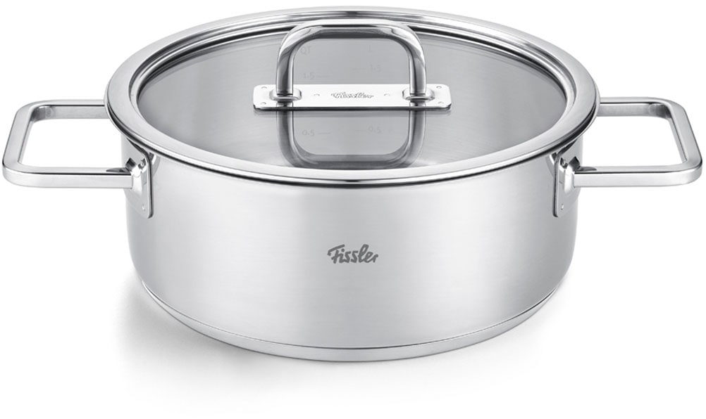 Bratentopf FISSLER "Viseo Pro", silberfarben, Ø:20cm, Töpfe, Bratentopf, Edelstahl-Bratentopf mit Glasdeckel und Superthermic Boden Image