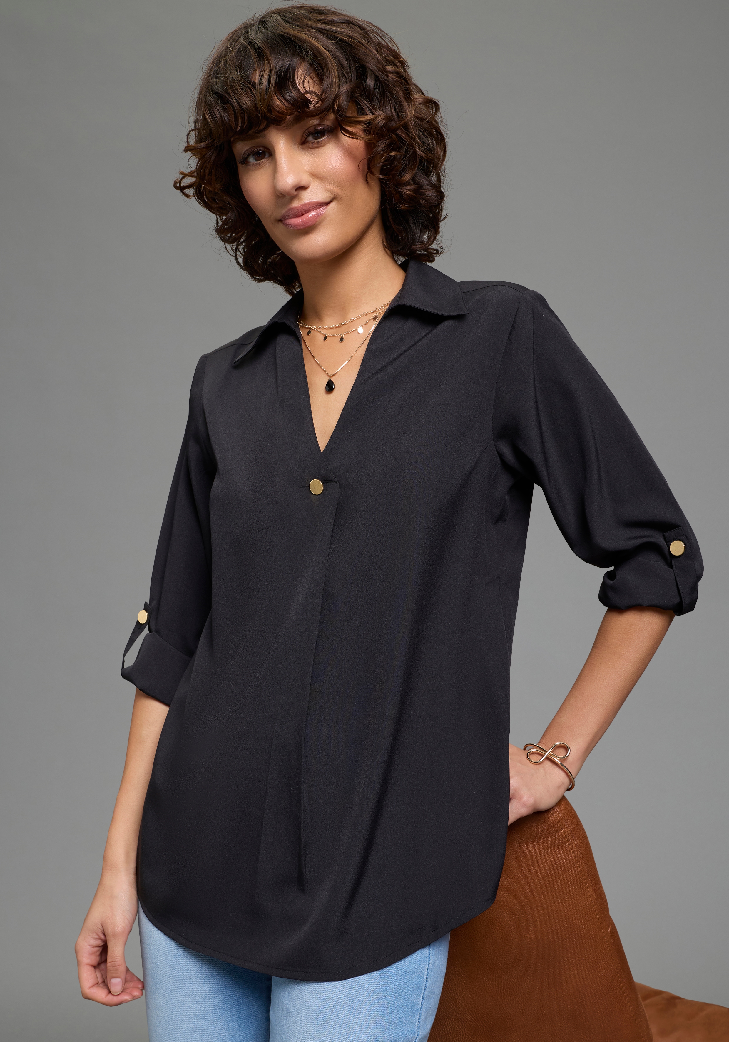 Klassische Bluse LAURA SCOTT, Damen, Gr. 34, schwarz, Web, Obermaterial: 100% Polyester, unifarben, Blusen Bluse, feminin geschnitten, unifarben, aus Polyester