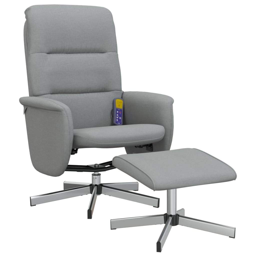 vidaXL Massagesessel mit Fußhocker Hellgrau Stoff Image