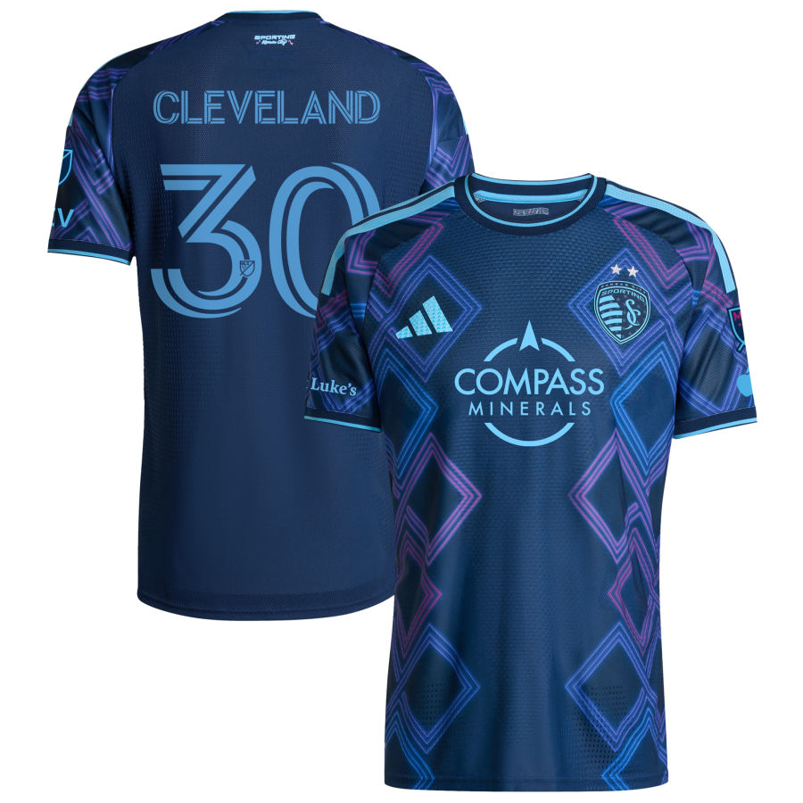 Stefan Cleveland Men's adidas Blue Sporting Kansas City 2026 The 18th & Vine Kit On-Field Authentic Patch Custom Jersey