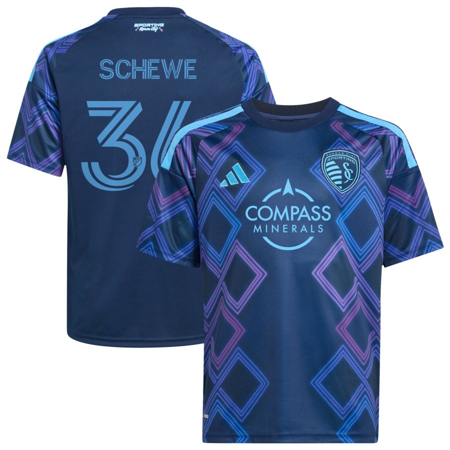 Ryan Schewe Youth adidas Blue Sporting Kansas City 2026 The 18th & Vine Kit Replica Custom Jersey