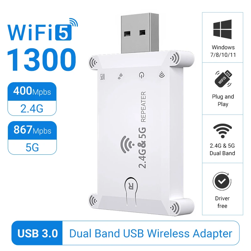 WALRAM Wifi Extender USB Tragbare Wifi Repeater 1200Mbps WiFi Signal Extender Verstärker Wireless Router Long Range 2,4G/5G Image