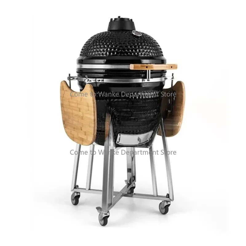 Outdoor-Grill, Grill, Holzkohle-Rauchofen, runder Keramikgrill, amerikanischer Pizza-Holzkohleofen im Freien Image