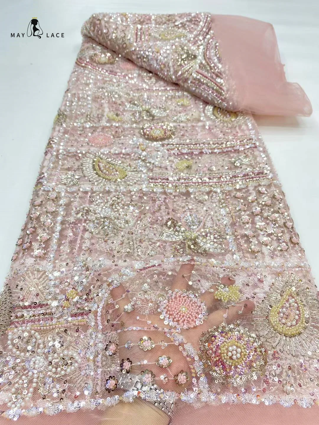 Tessuto africano del pizzo in rilievo 2025 Paillettes da sposa di alta qualità Ricamo Sposo Tessuto di pizzo tulle francese nigeriano per la festa nuziale