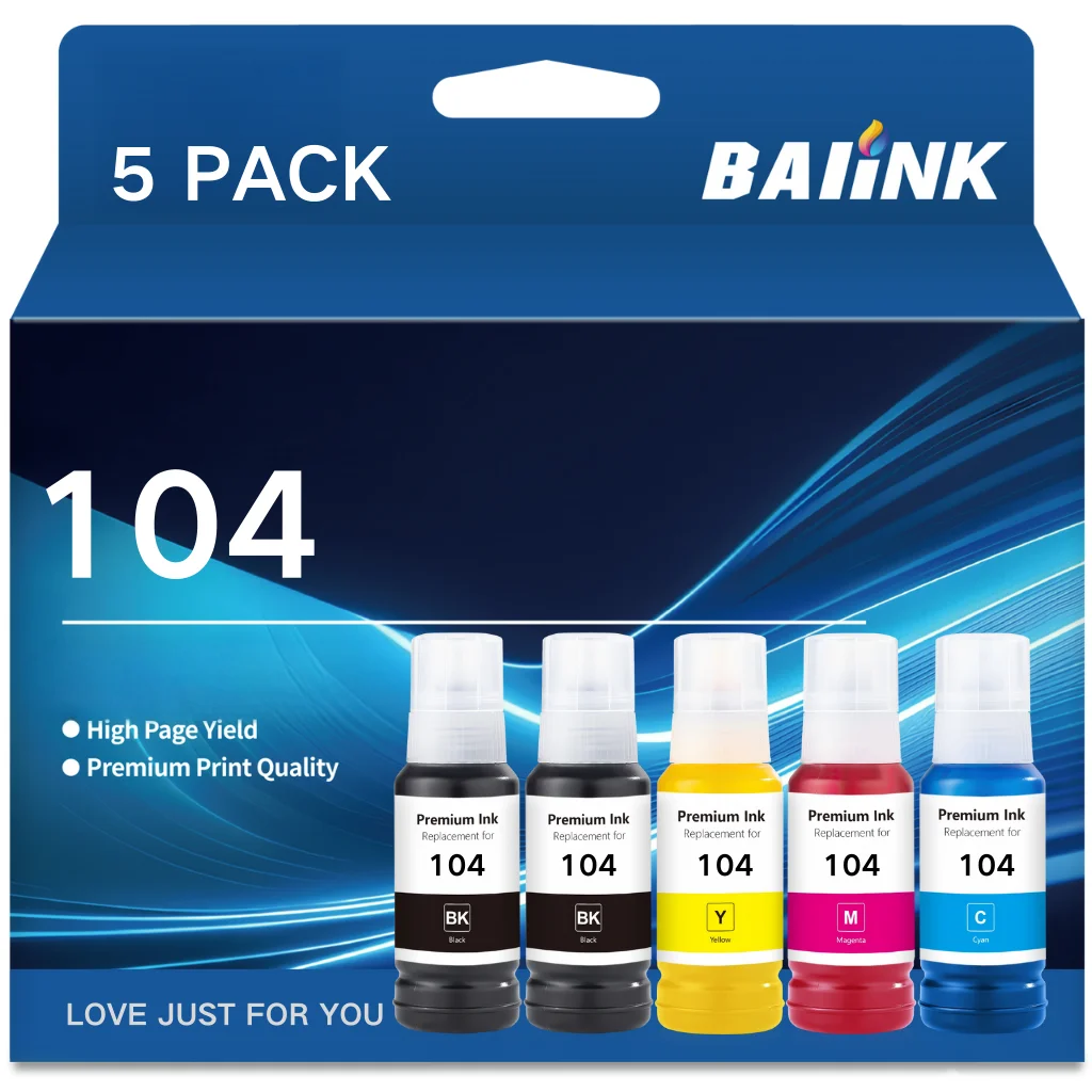BAIINK 104-Tinte, kompatibel mit Epson 104 ET-1810 ET-2726 ET-2810 ET-2811 ET-2812 2814 2815 2820 2821 2825 2826 2826 47000 4800 Image