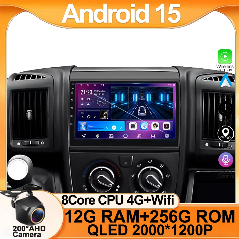 Android 15 Auto Radio Für Fiat Ducato Citroen Jumper Peugeot Boxer 2005-2023 Drahtlose Carplay WIFI Auto Multimedia Player BT Image