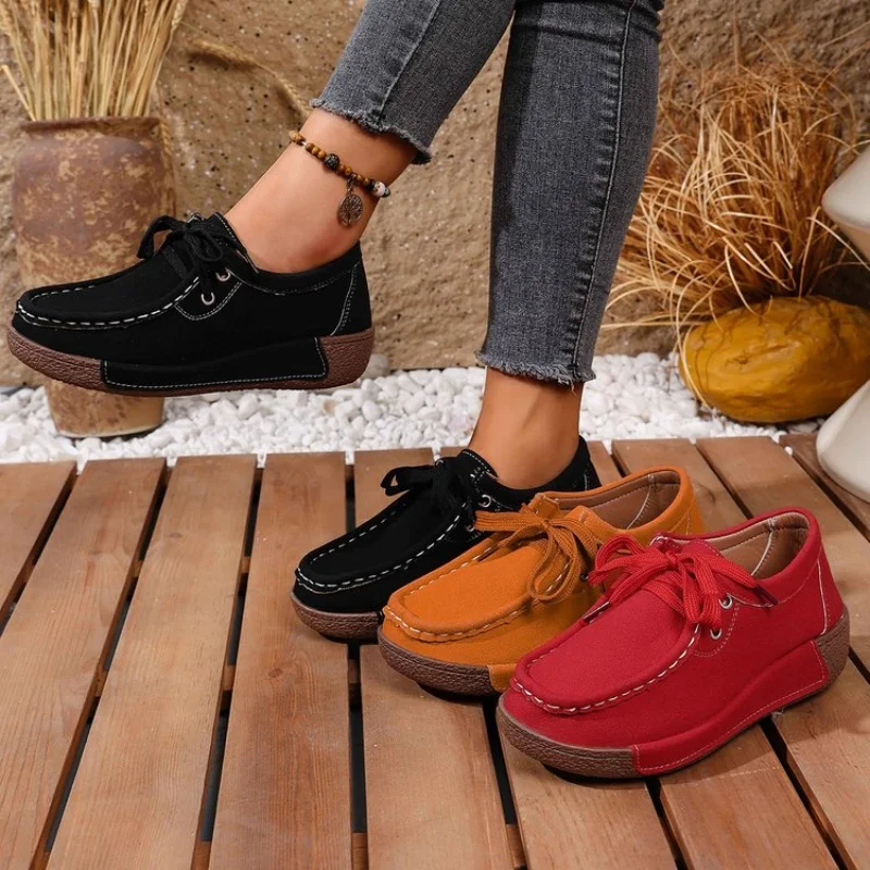 Frühling und Herbst Elegante Einfarbig Spitze Up Dicken Sohlen Casual Schuhe Modische Neue Komfortable Heißer Verkauf frauen Schuhe