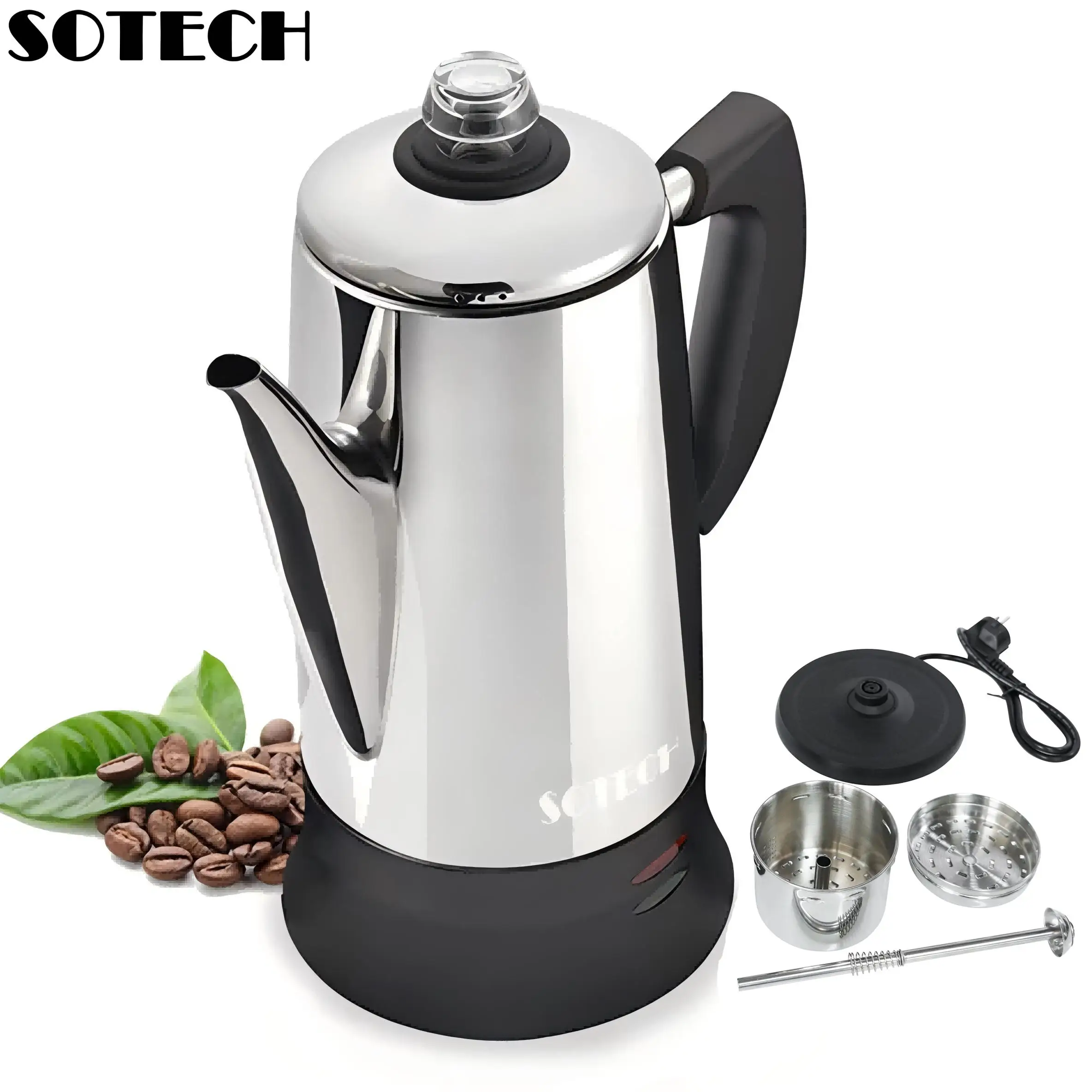Elektrischer Kaffeemaschine aus Edelstahl, 110 V, 220 V, Kaffeemaschine, Topf, Café-Maker, Kaffee-Werkzeuge, Geschenk für Kaffeeliebhaber, 12 Tassen Image