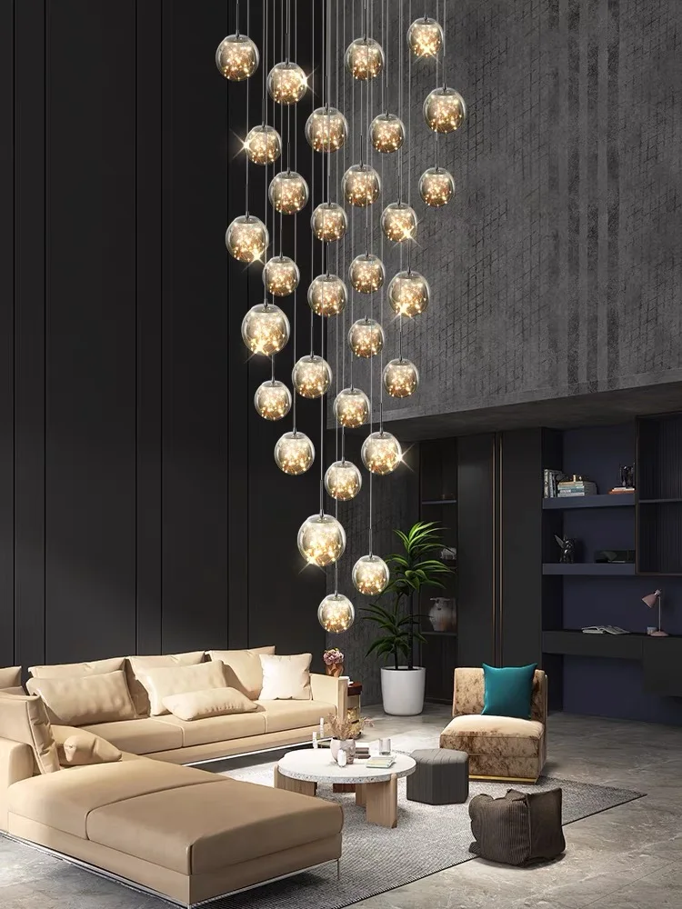 Moderne Gypsophila LED Kronleuchter Glas Ball Lampenschirm Anhänger Lichter Für Treppe Duplex Villa Loft Wohnzimmer LED String Lampe