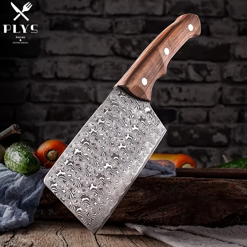 Lagen Damast stahl Schneide messer Hochwertige Mädchen kleine Küche Messer Holz griff Scharfes Fleisch beil Image