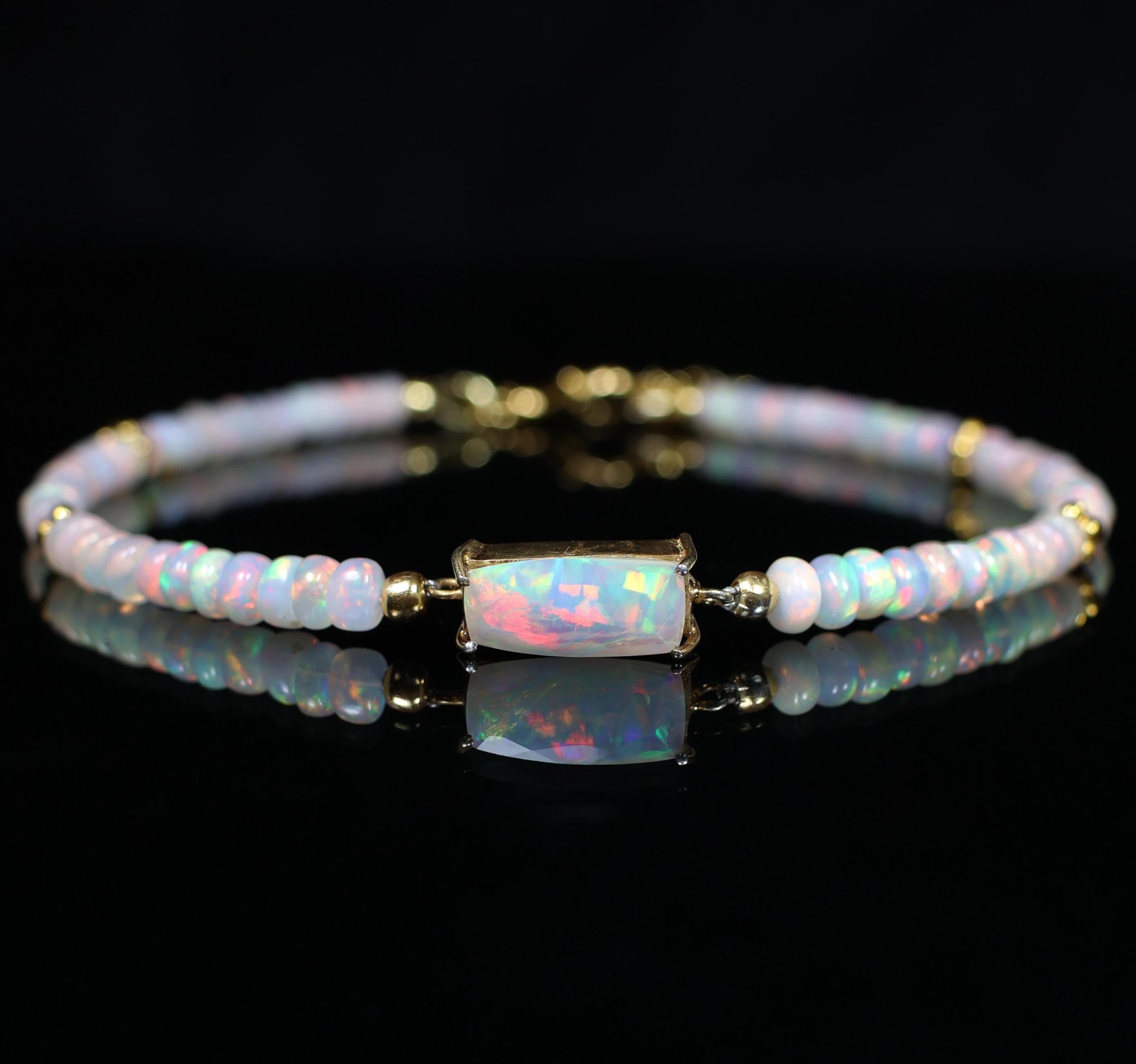 Bracciale in opale etiope naturale, bracciale in perle rondelle lisce di opale bianco, bracciale in perle di opale bianco etiope, bracciale in opale d