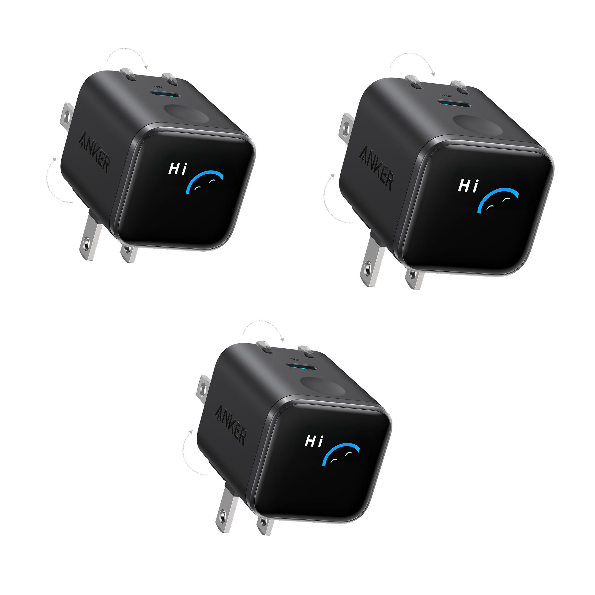 Anker Nano Charger (45W, Smart Display, 180Â° Foldable, 3-Pack)