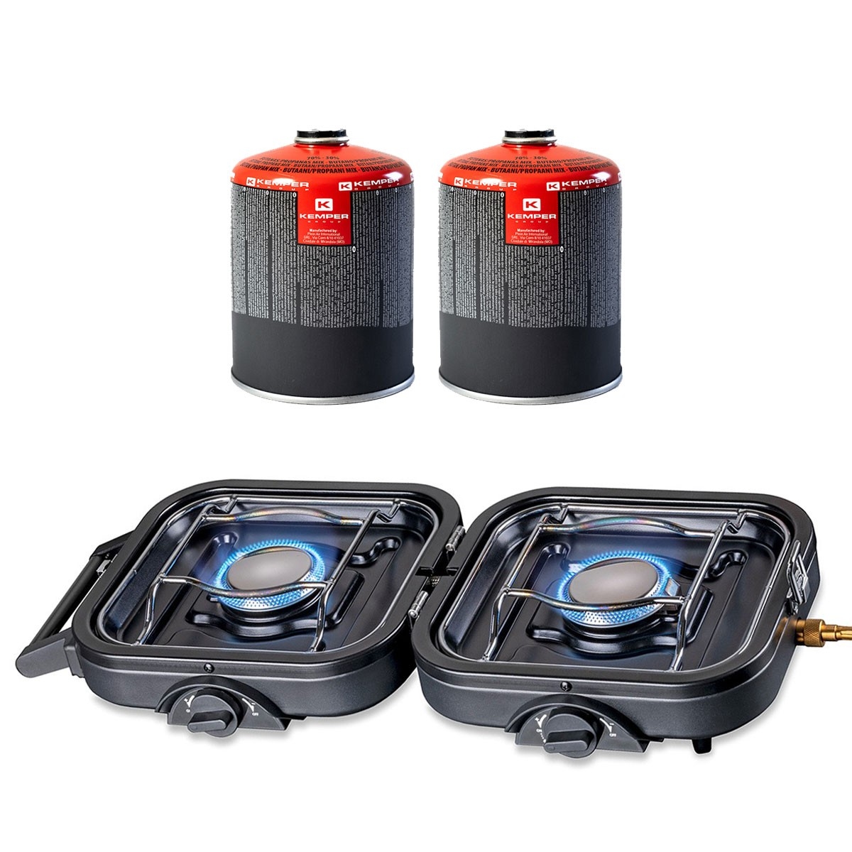 2-flammiger Gaskocher 4600W faltbar + 2 Gaskartuschen KEMPER Image