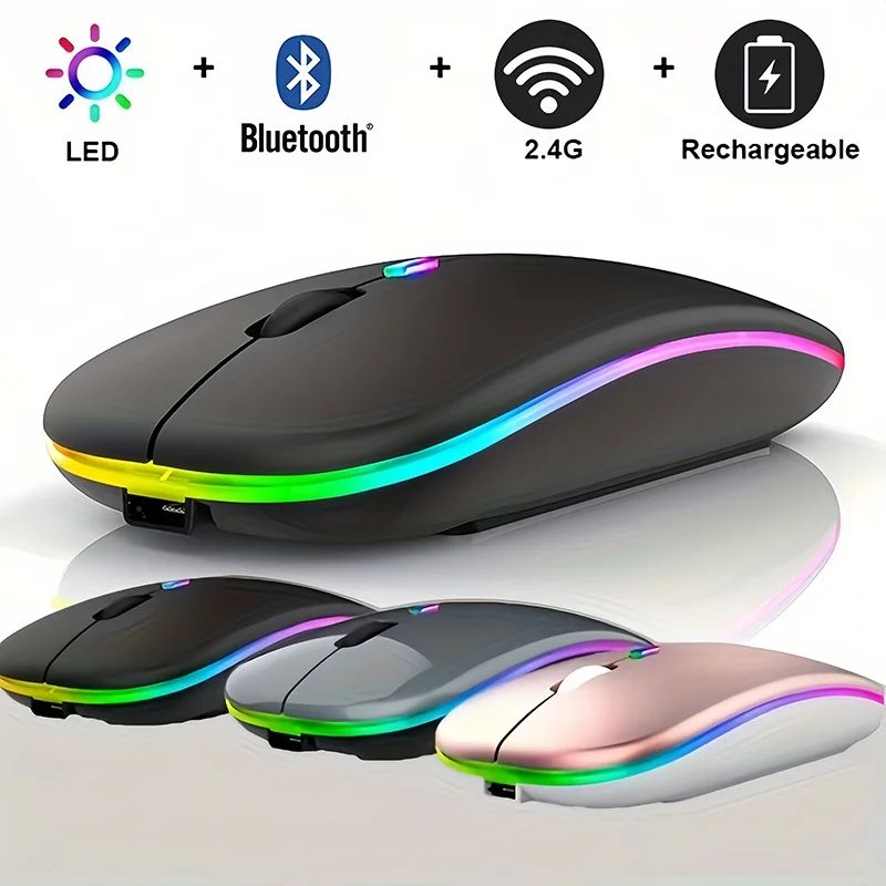 Dual Mode Rechargeable Silent Wireless Mouse With LED Backlight gold