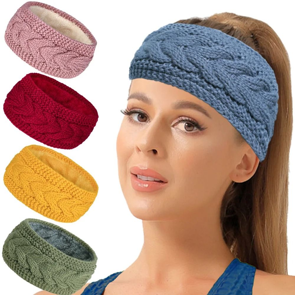 Thermal Velvet Lined Knitted Winter Headband pink