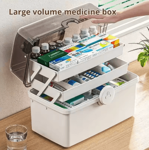 Large Capacity Multi Layer Home Medicine Storage Box With Organized Compartments black 39x26.5x21.5cm