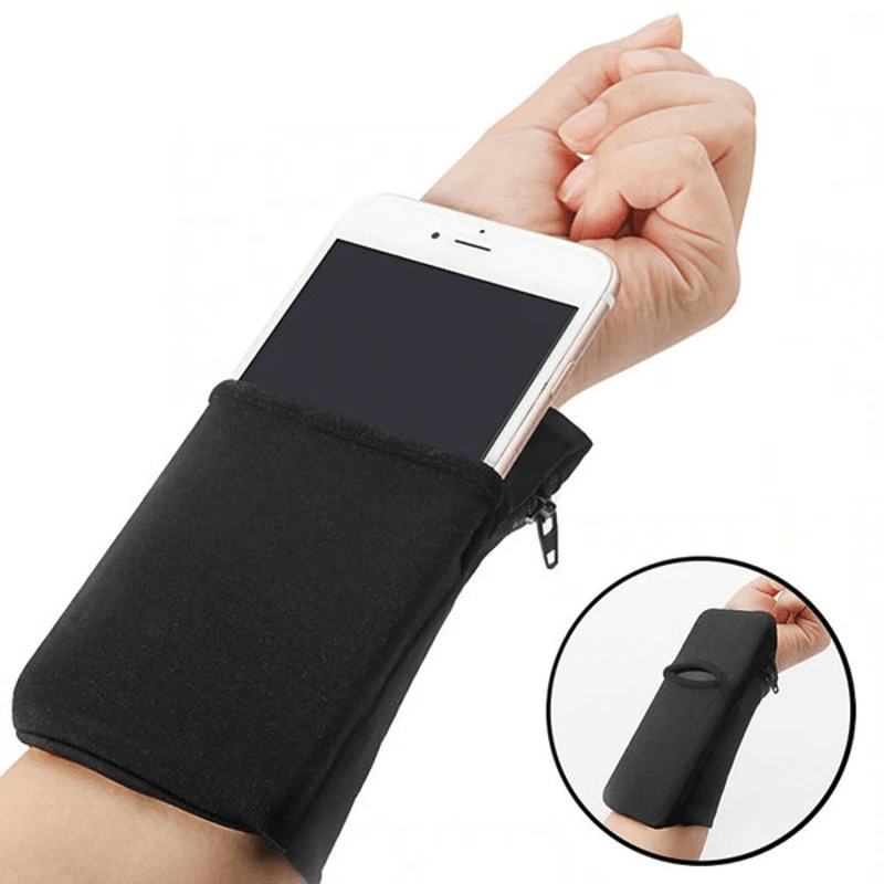 Wristband Badminton Tennis Sweatband, Portable Sport Armband Pouch black