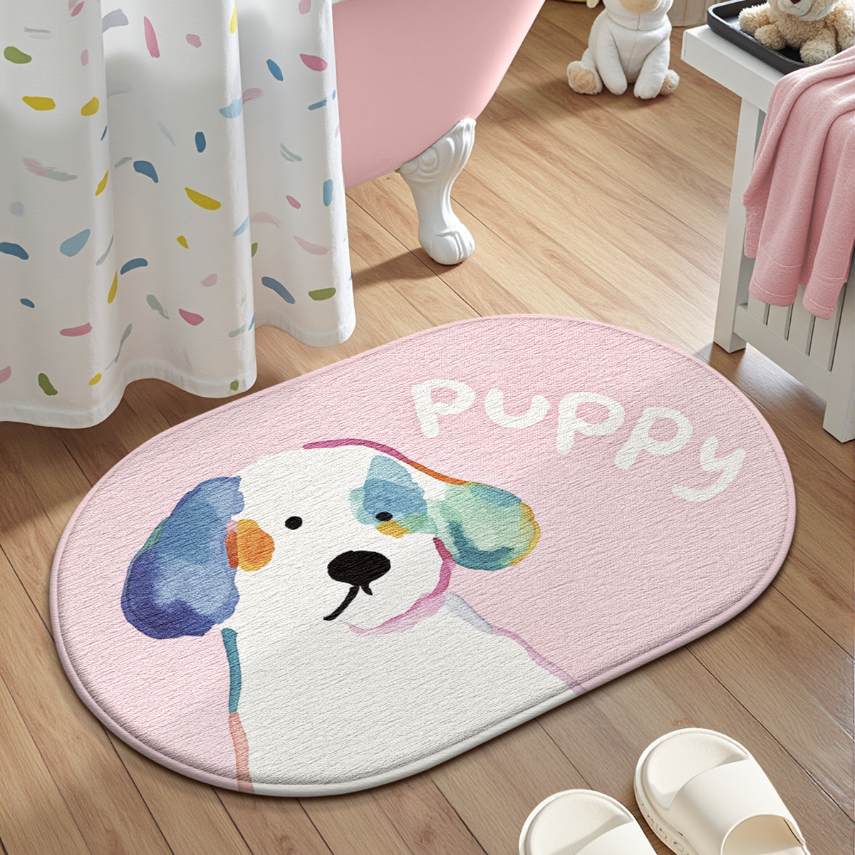 Adorable Cartoon Dog Bath Mat, Soft Memory Foam, Anti Slip Bathroom Rug lucky Foo Cocoa l