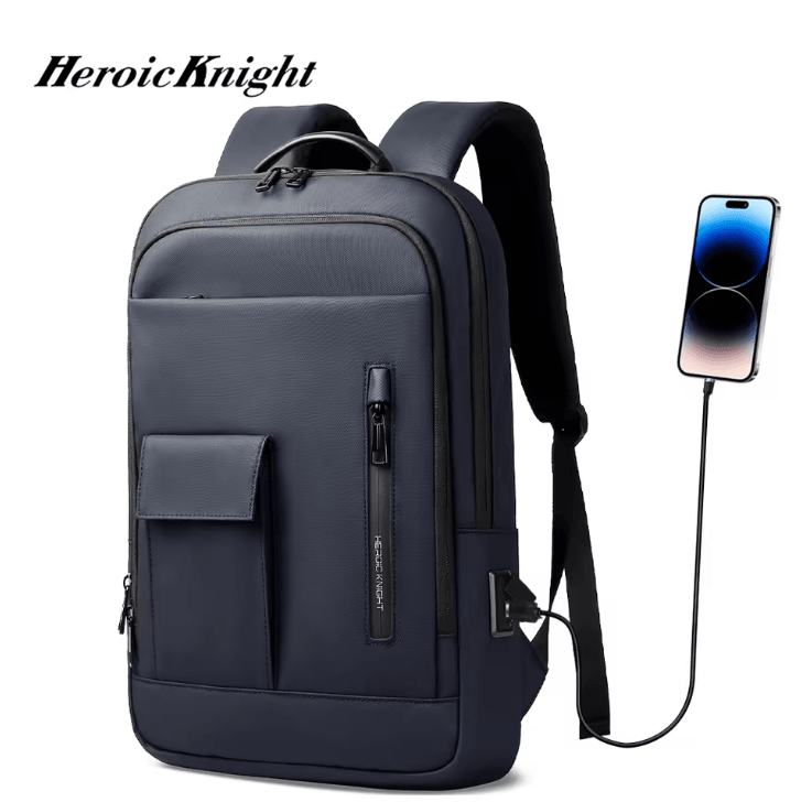 Heroic Knight Multifunctional Laptop Backpack Stylish Waterproof Slim USB Charging Business Backpack For Men blue 15.6