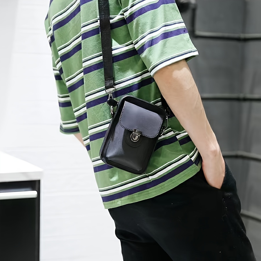 Casual Mens Multifunctional Single Shoulder Crossbody Waist Bag PU Leather Mobile Phone Bag khaki