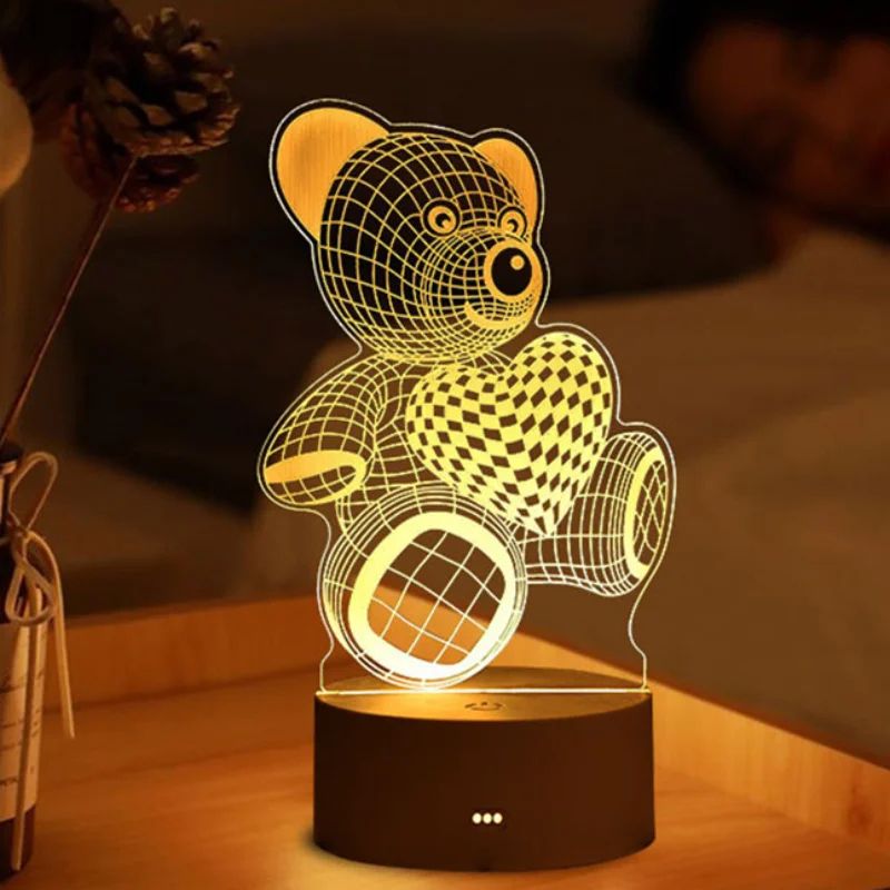 USB Acrylic 3D LED Neon Sign Night Light bear