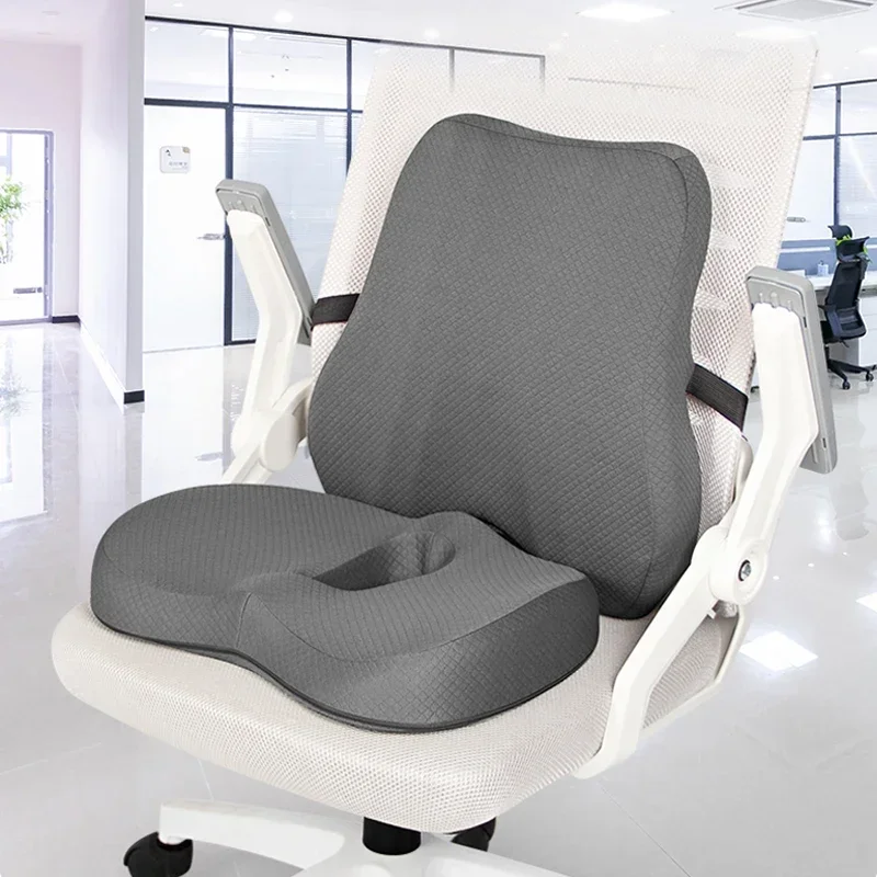 Orthopedic Memory Foam Seat Cushion Set With Coccyx Support Cushion And Lumbar Support Cushion back Cushion Grey