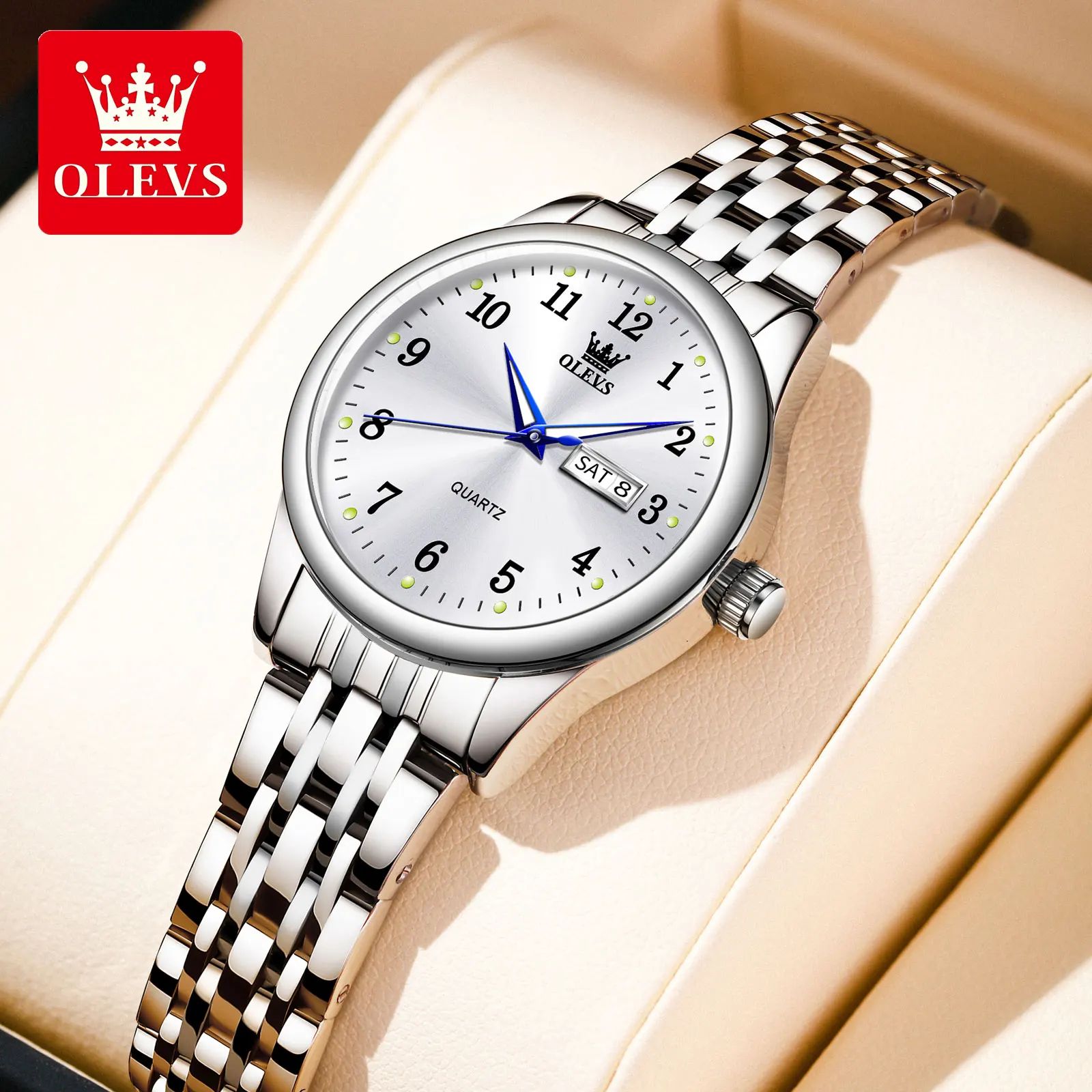 OLEVS Elegance Waterproof Stainless Steel Women's Quartz Watch black Leather Black