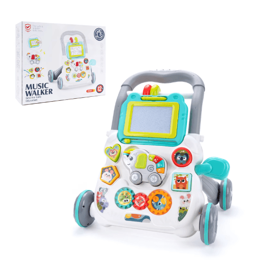 Baby Cartoon Musical Activity Walker Multifunction Learning Walker With Drawing Board pink