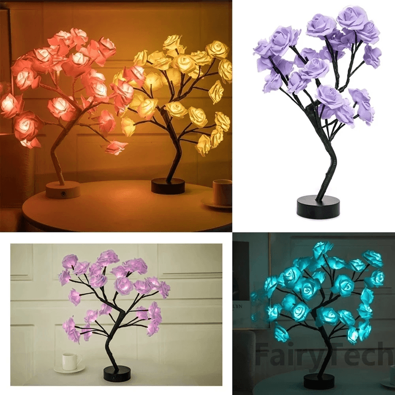 USB LED Rose Flower Table Lamp Romantic Fairy Night Light pink