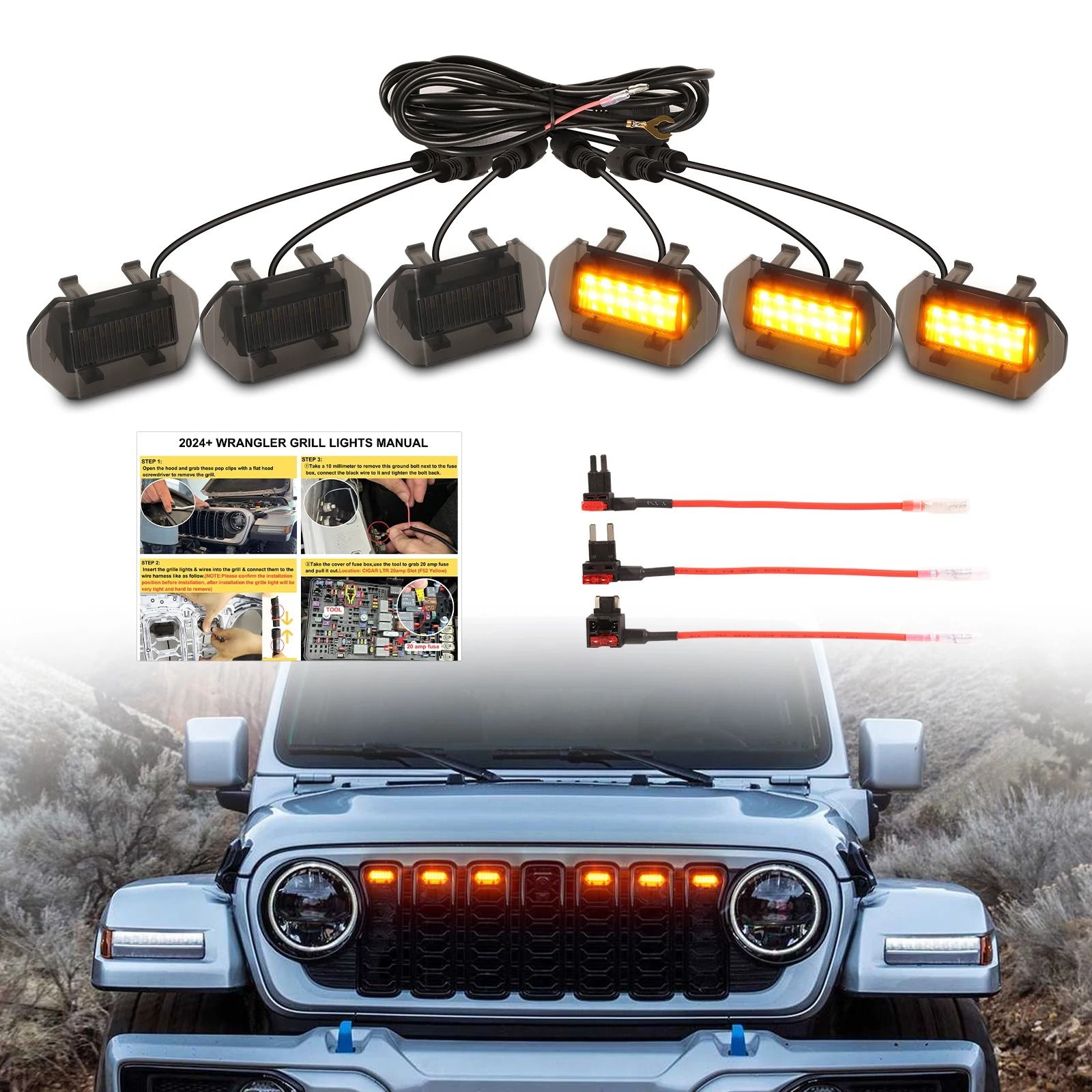 Front Grill LED Lighting Kit | Fit For Jeep Wrangler JL & JLU 20242026 | Waterproof IP67 Grille Accessories white