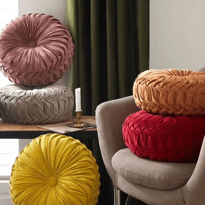 PumpkinPleat 14x14 Inch Velvet Throw Pillow 3D Pleated Lumbar & Backrest Cushion For Sofa, Bed & Chair orange