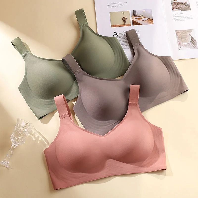 Large Size Seamless Wire Free Push Up Bra Soft Support Adjustable Bralette pink 2xl
