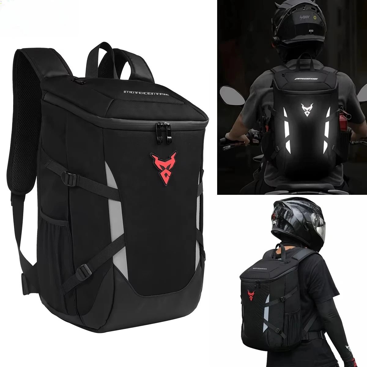 Waterproof Motorcycle Backpack With Helmet Holder And Laptop Compartment gray
