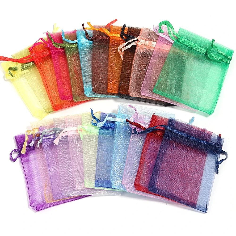 Drawable Organza Bags Transparent Jewelry & Wedding Pouches blue 2.8 X 3.5 In