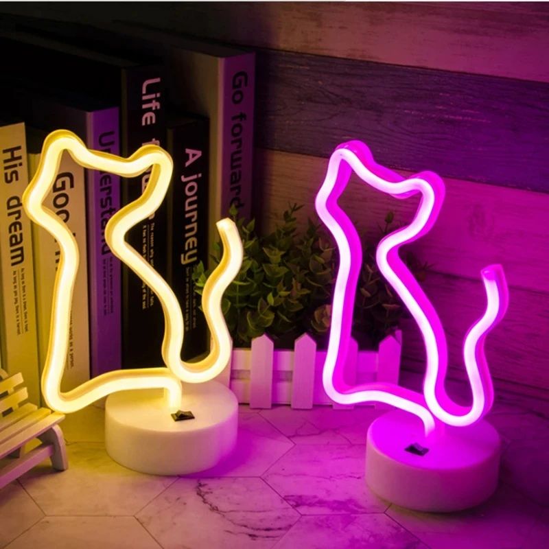 LED Cat Neon Light Sign USB & Battery LED Lamp holder Cat Warm