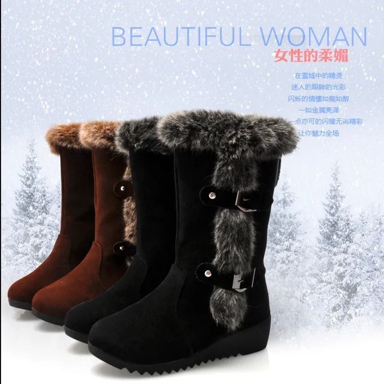 Womens Mid Calf Winter Snow Boots With Warm Fur Lining black 36
