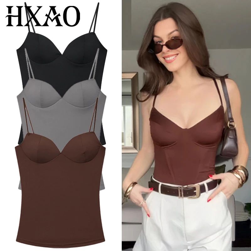 HXAO Burgundy Corset Crop Cami Backless Bustier Summer Sexy Club Top claret 4