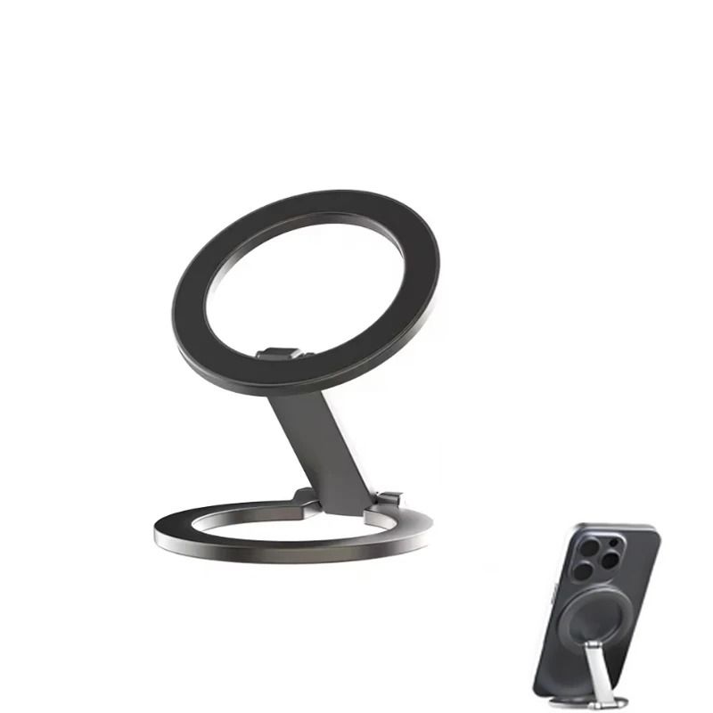 Dual Sided Magnetic Ring Holder Universal MagSafe Folding Bracket black metal